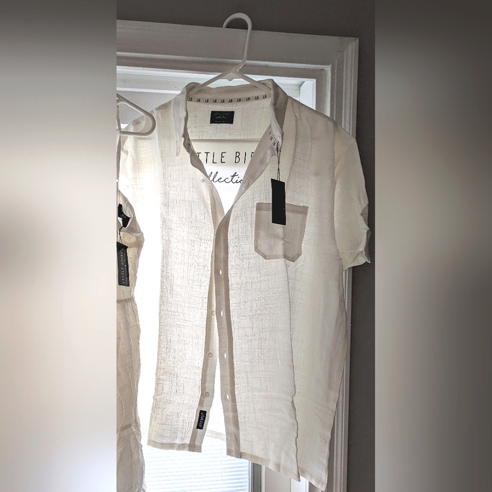 Little Bipsy White Linen Button Up (L)